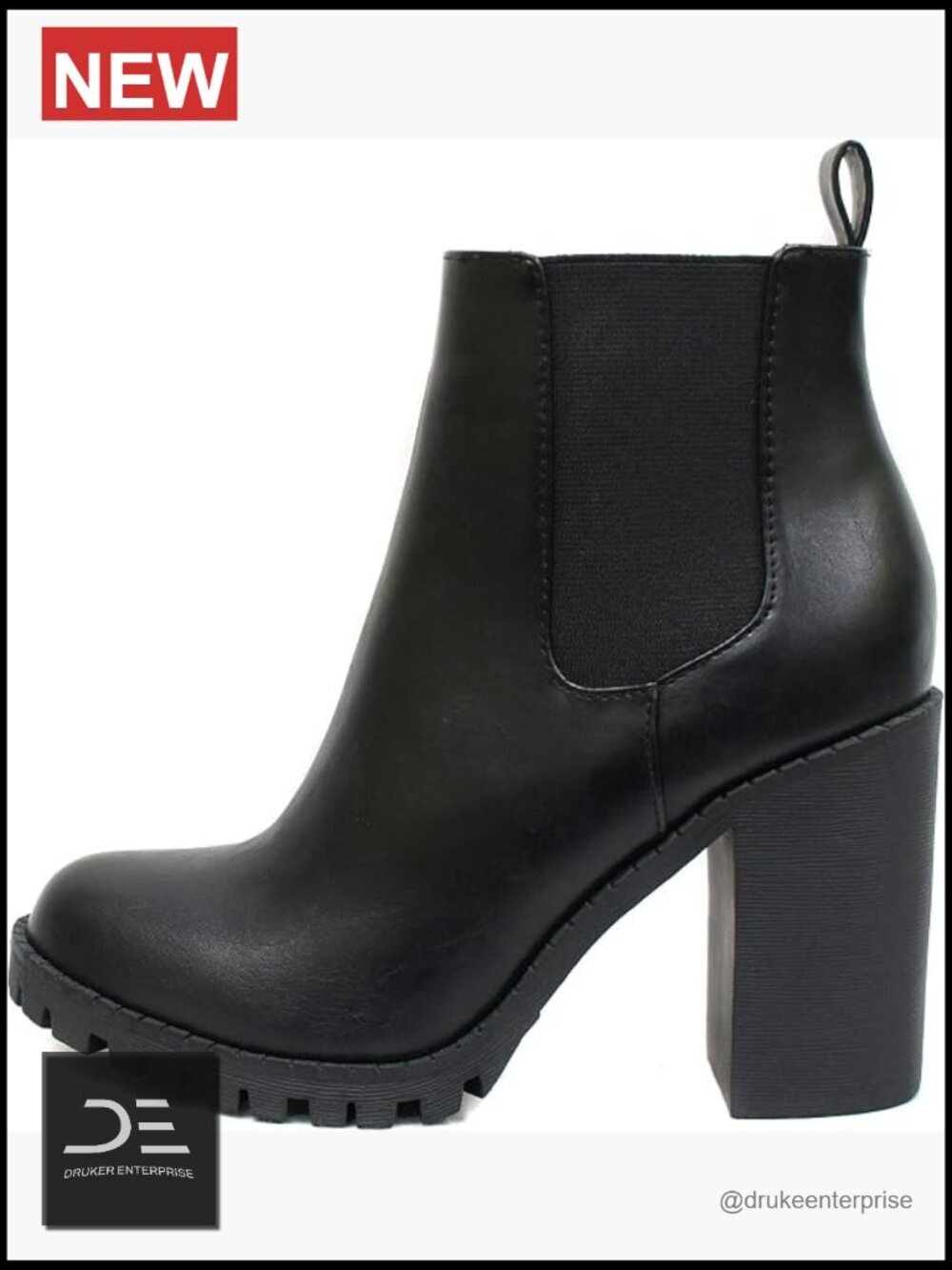 Ankle Boot w/Lug Sole Elastic Gore Chunky Heel